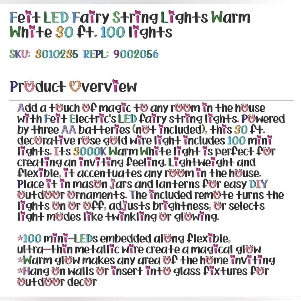 Feit LED Fairy String Lights Warm White -or- Multi-Colored 30ft 100 Lights